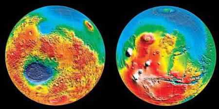 Трехмерная карта Марса, получена с помощью лазерного альтиметра на борту спутника Mars Global Surveyor